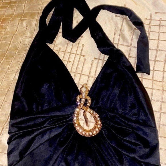 Hot open back gold snake summer elegant sexy black top elongated - Picture 2 of 5